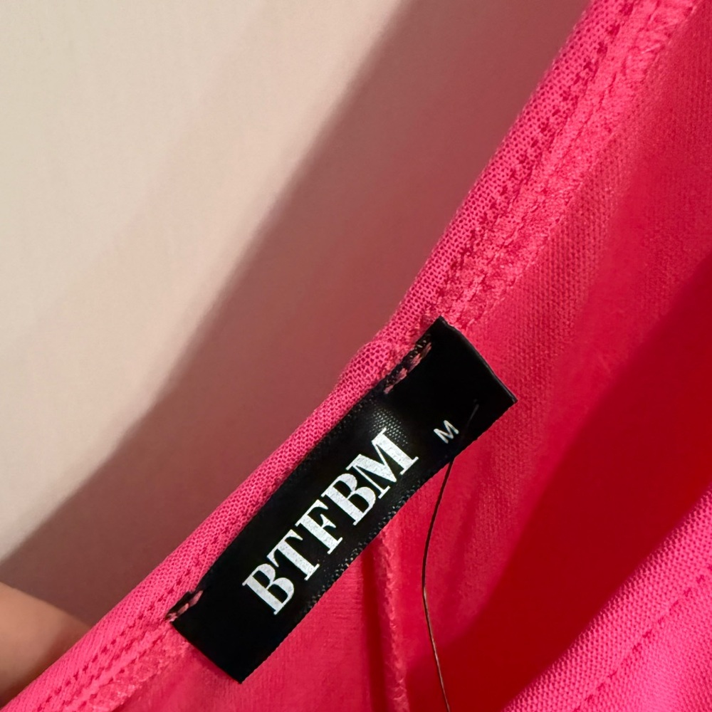 BTFBM One Shoulder Ruched Neon Pink Mini Dress - Picture 4 of 7